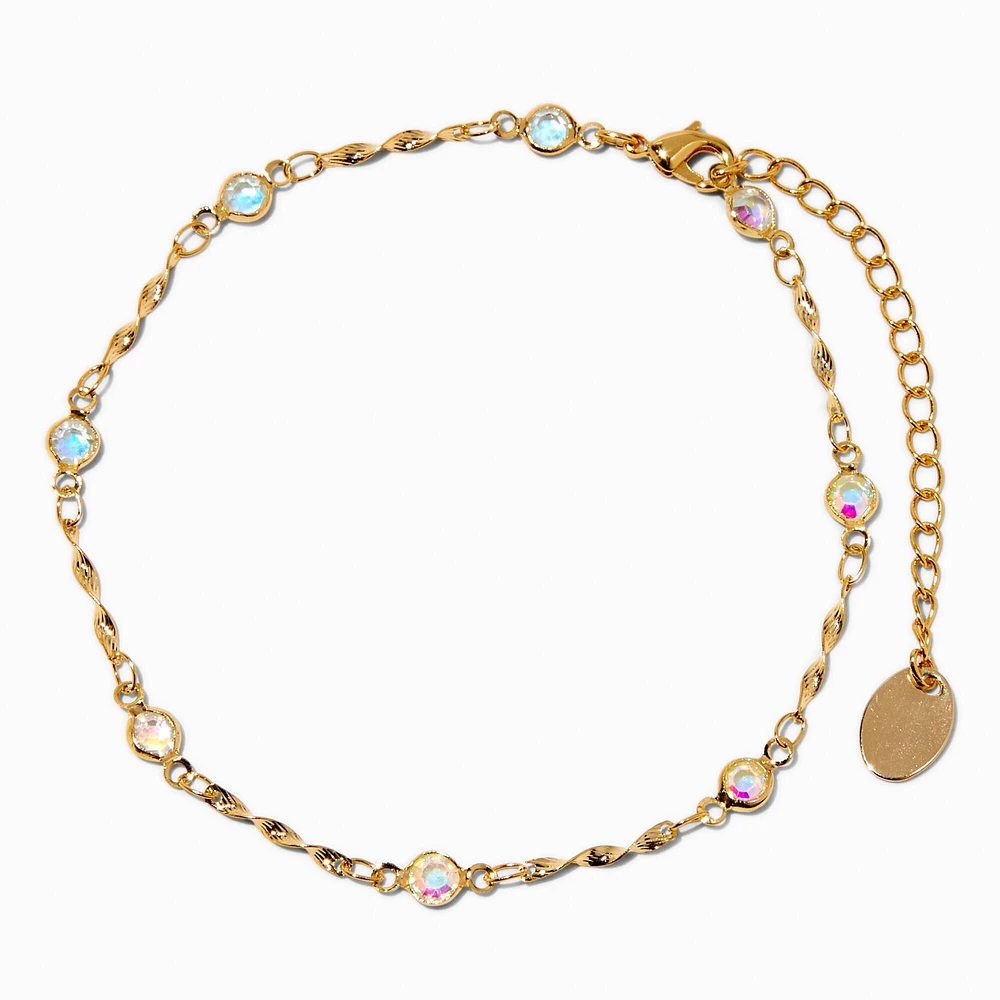 Gold-tone Iridescent Crystal Chain Anklet