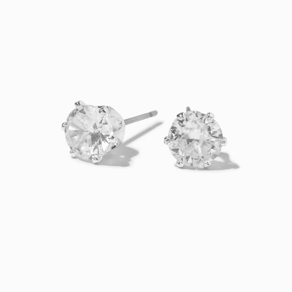 Silver-tone Cubic Zirconia 6mm Round Stud Earrings