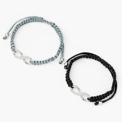 Infinity Adjustable Friendship Bracelets - Gray, 2 Pack