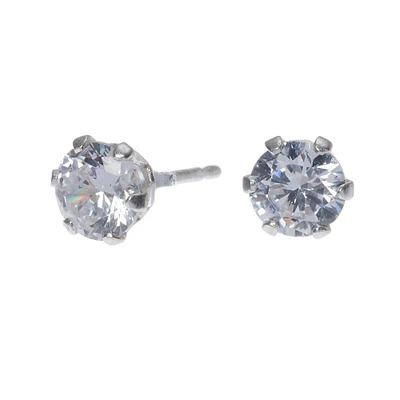 C LUXE by Claire's Sterling Silver Cubic Zirconia 5MM Round Stud Earrings