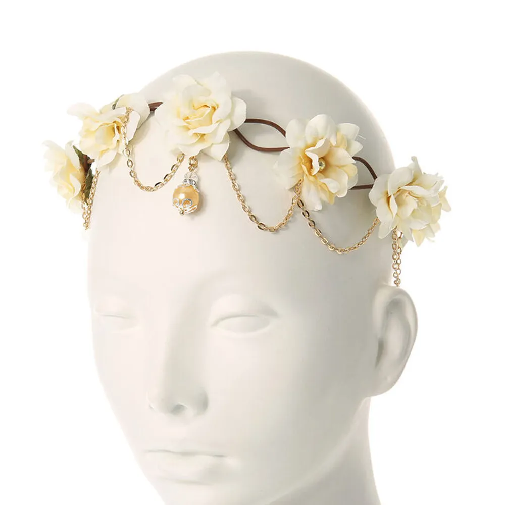 Gold Chain Flower Vine Headwrap - Ivory