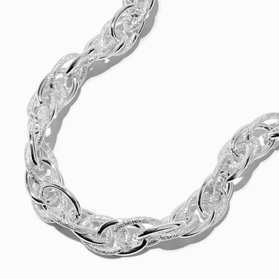 Silver-tone Mega Textured Extended Length Chain Necklace