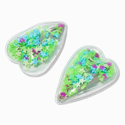 Claire's Club Green Shaker Heart Snap Hair Clips - 2 Pack