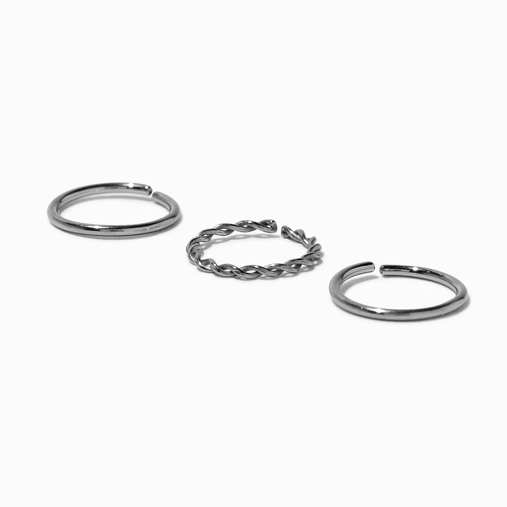 20G Silver-tone Titanium Braided & Smooth Nose Hoop Rings - 3 Pack