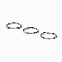 20G Silver-tone Titanium Braided & Smooth Nose Hoop Rings - 3 Pack