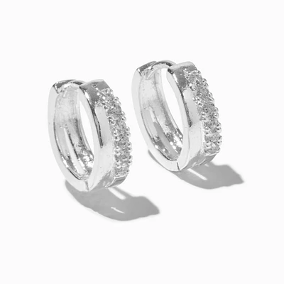Silver-tone Cubic Zirconia 10mm Pavé Double Clicker Hoop Earrings