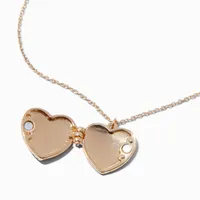 Gold-tone Heart Crystal Initial Locket Pendant Necklace - A