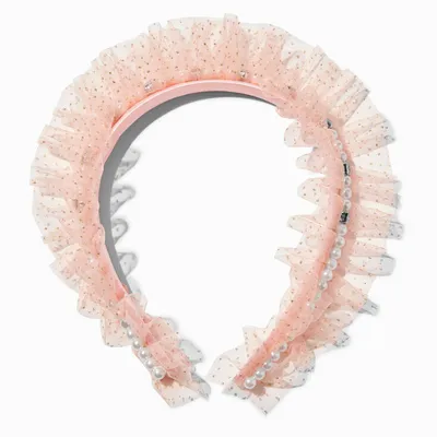 Blush Pink Glitter Tulle & Pearl Headband