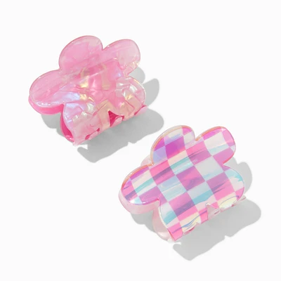 Pink Checkered Daisy Hair Claws - 2 Pack