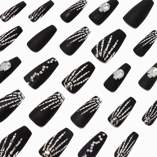 Matte Black Squareletto Vegan Faux Nail Set - 24 Pack