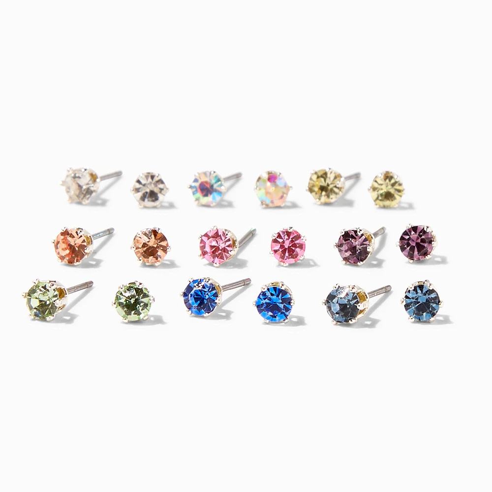 Pastel Crystal Stud Earrings - 9 Pack