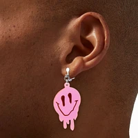 Melting Pink Happy Face 2" Clip-On Drop Earrings