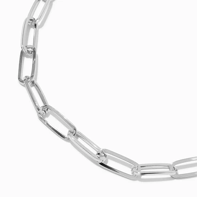 Silver-tone Large Paperclip Short Chain Necklace