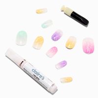 Pastel Lace Glitter Square Press On Vegan Faux Nail Set -  24 Pack