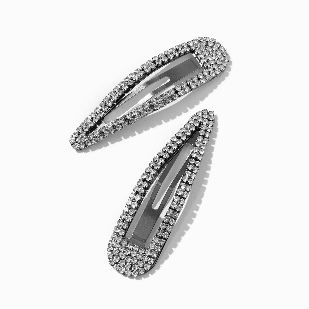 Hematite Rhinestone Jumbo Snap Hair Clips - 2 Pack