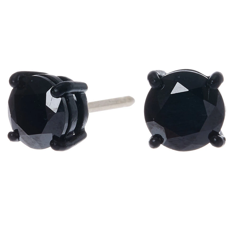 Black Cubic Zirconia 8MM Round Stud Earrings