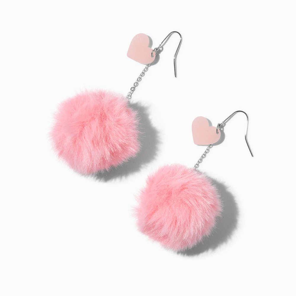 Pink Heart Glow in the Dark Pom Pom 3'' Drop Earrings