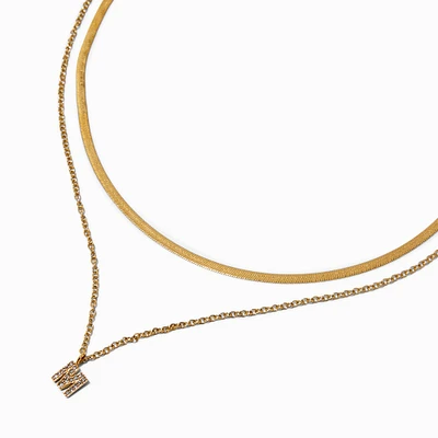 Gold-tone Stainless Steel Cubic Zirconia Initial Pendant Multi-Strand Necklace