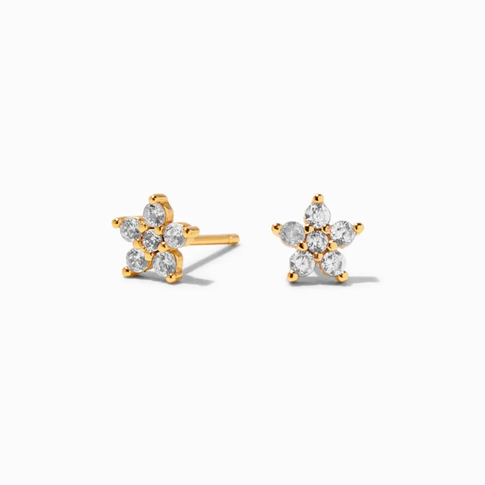 C LUXE by Claire's 18k Yellow Gold Plated Cubic Zirconia Flower Studs &  Hoop Earrings - 3 Pack