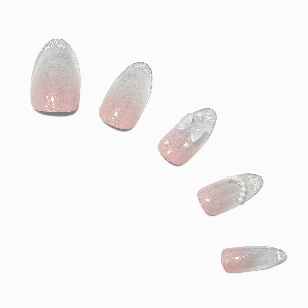 3D Bow & Glitter Stiletto Vegan Faux Nail Set - 24 Pack