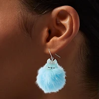 Blue Husky Dog Pom Pom 1.5" Drop Earrings