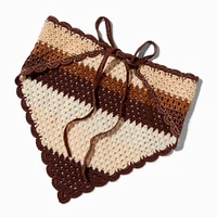 Brown Striped Crochet Headscarf