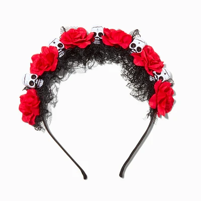 Red Flower & Skull Day of the Dead Headband