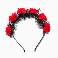 Red Flower & Skull Day of the Dead Headband