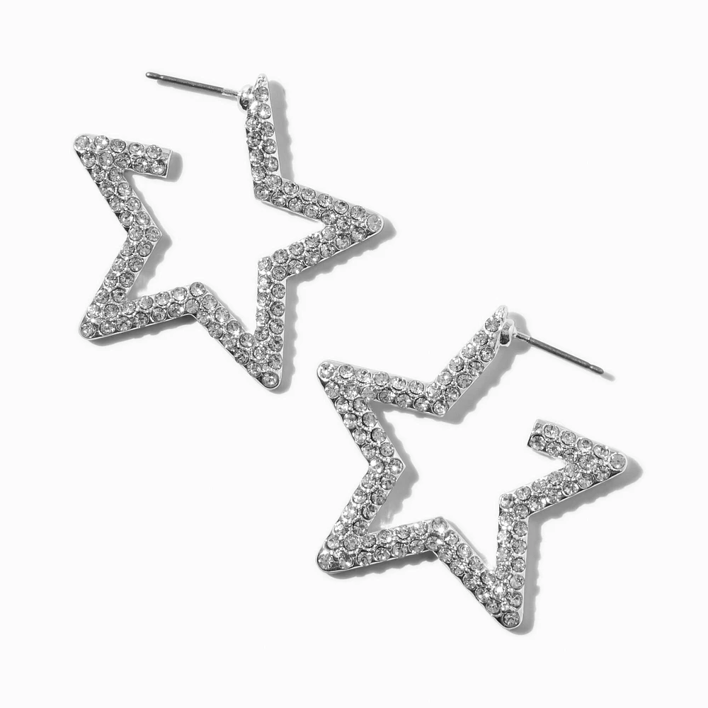 Silver-tone Pavé Star Hoop Earrings