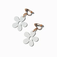 White Daisy Clip-On Drop Earrings