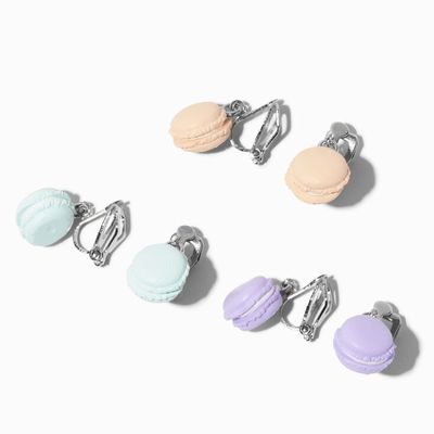 Silver 1" Macaron Clip-On Drop Earrings (3 Pack)