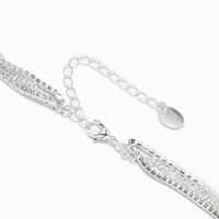 Silver Pearl Multi Strand Chain Necklace