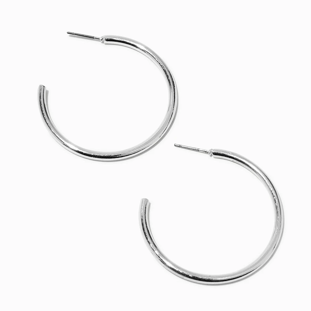 Silver-tone 40MM Tubular Hoop Earrings