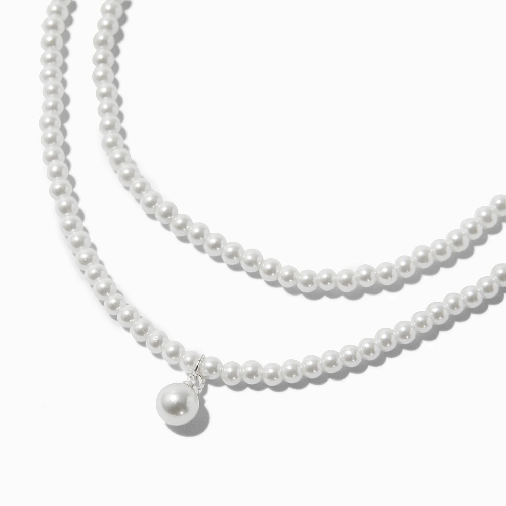 Two-Row Pearl Dangle Multi-Strand Necklace