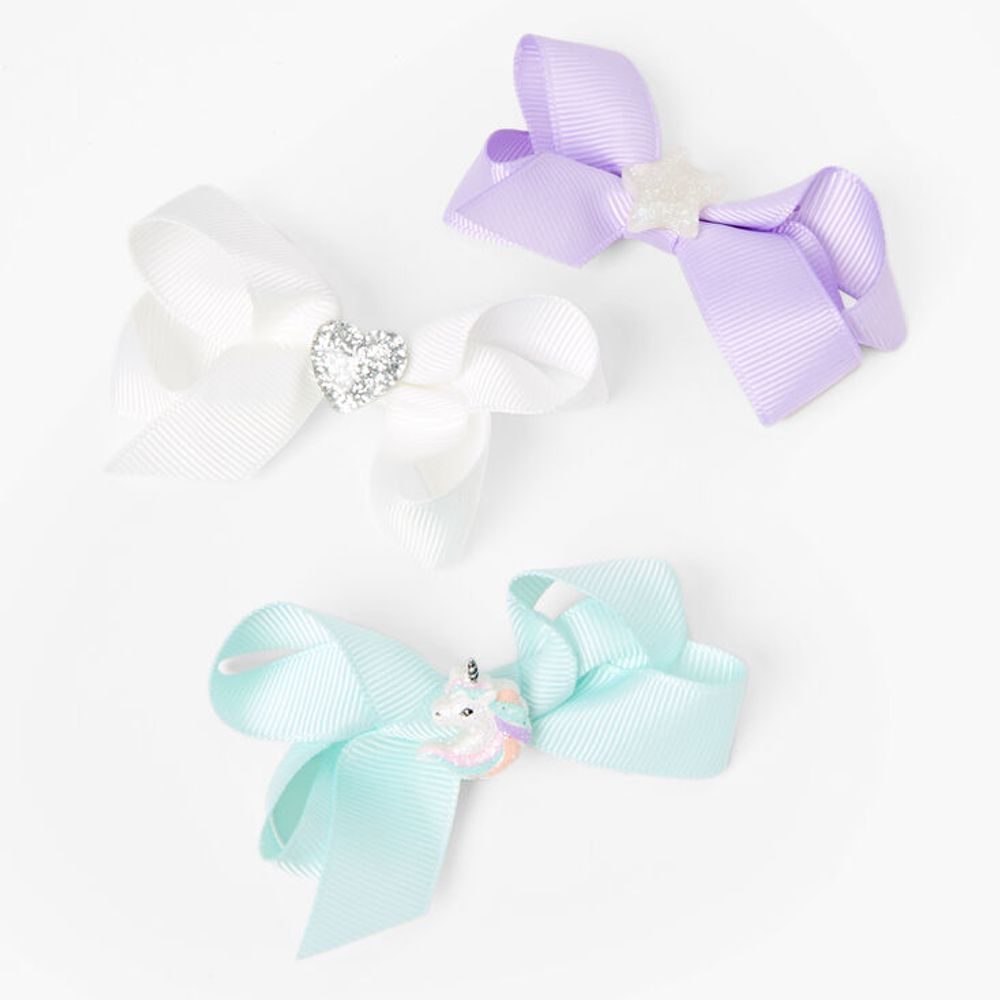 Claire's Club Glitter Unicorn Bow Hair Clips (3 pack)