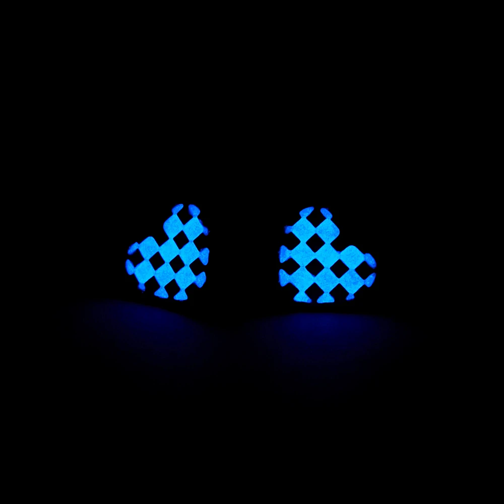 Pink Glow In The Dark Checkered Heart Stud Earrings