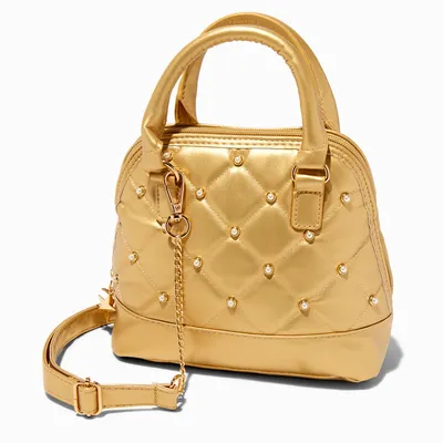 Claire's Club Gold Quilted Pearl Crossbody Handbag