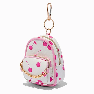 Pink Cherry White Mini Backpack Keychain