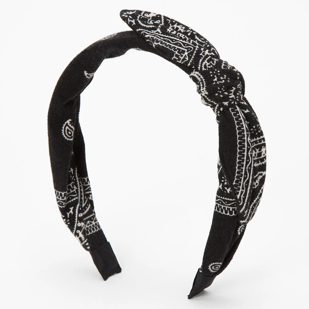 Knotted Bow Bandana Headband - Black