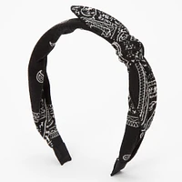 Knotted Bow Bandana Headband - Black