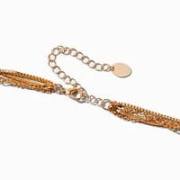 Gold-tone Hammered Pendant Extended Length Multi-Strand Necklace