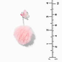 Pink Butterfly Pom Pom 2" Clip-On Drop Earrings