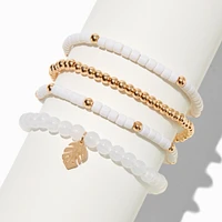 White & Gold-tone Stretch Bracelets - 4 Pack