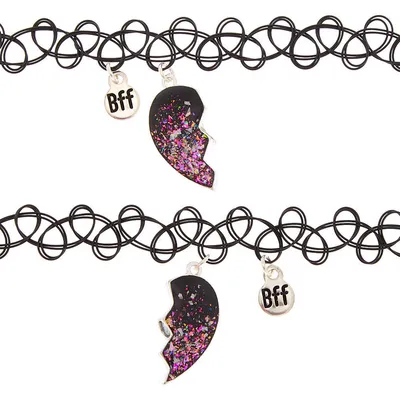 Claire'S Best Friends Glitter Heart Tattoo Choker Necklaces - 2 Pack |  Metropolis At Metrotown