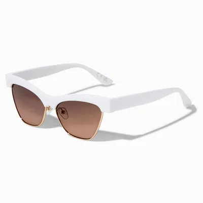 White Retro Browline Brown Lerns Sunglasses