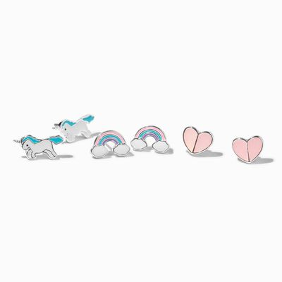 Rainbow Unicorn Stud Earrings - 3 Pack