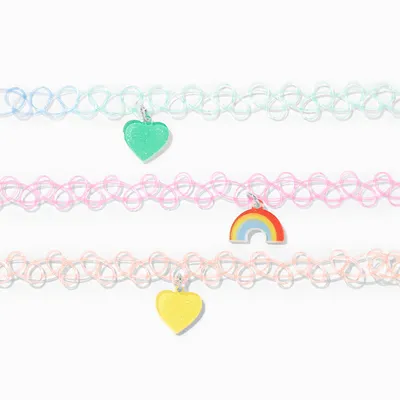 Claire's Club Kidcore Rainbow Tattoo Choker Necklaces - 3 Pack