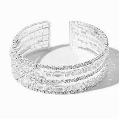 Silver-tone Rhinestone Glam Cuff Bracelet