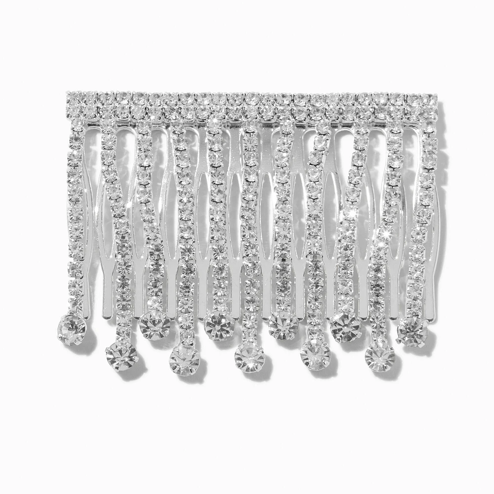 Silver-tone Rhinestone Fringe Hair Comb