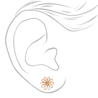 Gold Daisy Flower Stud Earrings - White